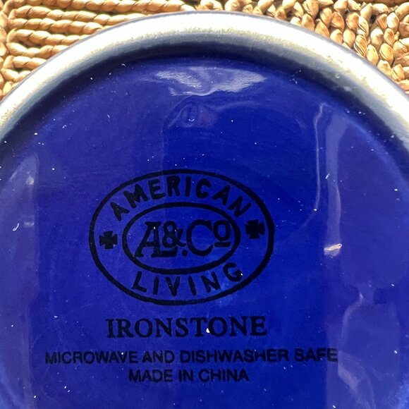 AMERICAN LIVING Cobalt Blue Ironstone Mug ~ 3 Embossed Stars & Double Ribbing - Picture 8 of 9